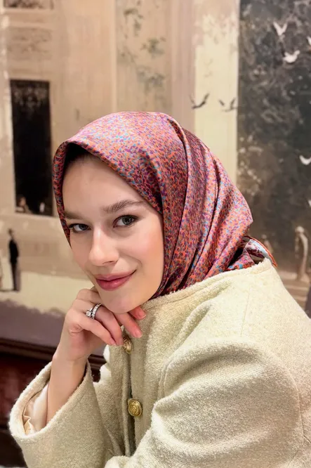 Belli Twill İpek Eşarp 4208-80 Kiremit, Petrol Mavi