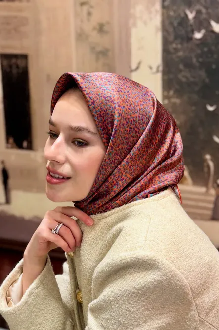 Belli Twill İpek Eşarp 4208-80 Kiremit, Petrol Mavi