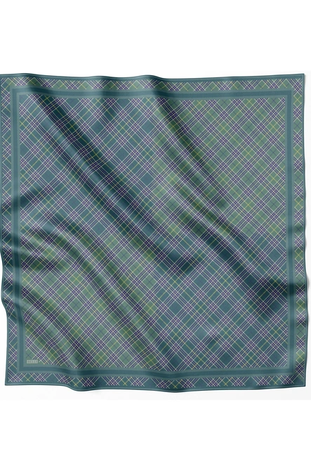 Belli Twill İpek Eşarp Ekose Kareli, Kaktüs Yeşili