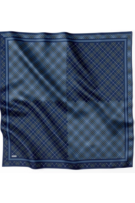 Belli Twill İpek Eşarp Ekose Kareli, Lacivert