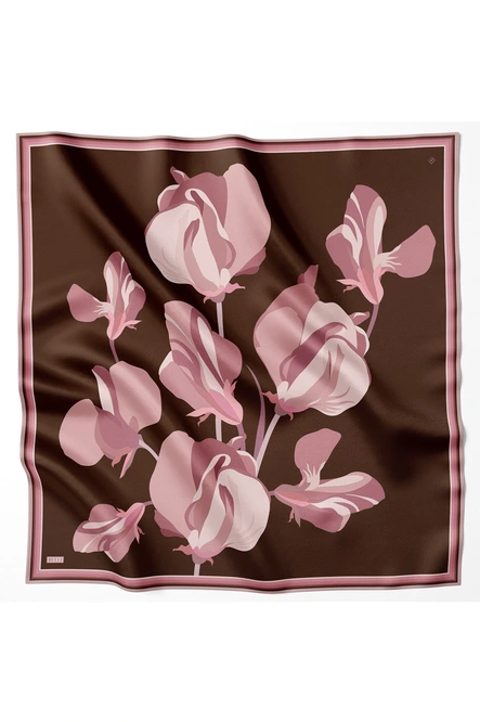 Belli Twill İpek Eşarp Acı Kahve, Pembe