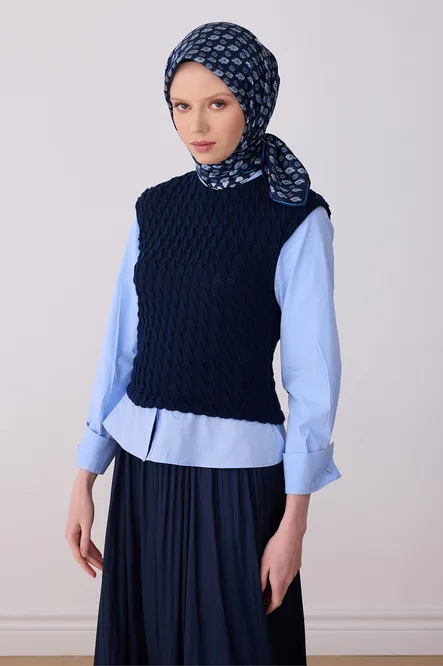 Belli Twill İpek Eşarp Lacivert