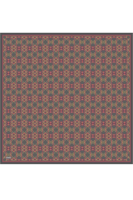 Belli Twill İpek Eşarp Füme, Fuşya, Alev Turuncu 4328-05