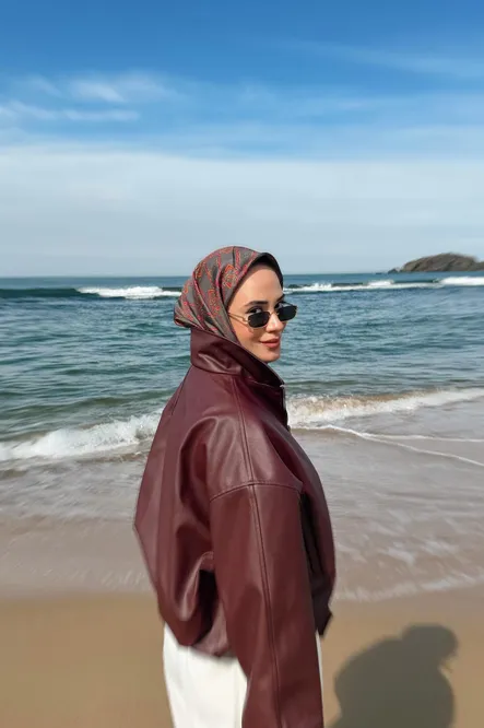 Belli Twill İpek Eşarp Füme, Fuşya, Alev Turuncu 4328-05