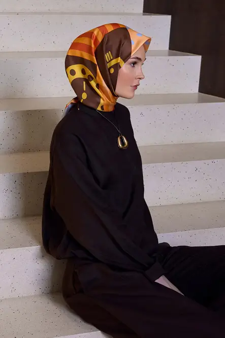 Belli Twill İpek Eşarp Kahverengi, Bebe Mavi, Sarı