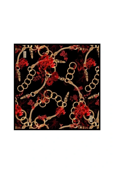 La Boutique Twill İpek Eşarp Siyah, Kırmızı