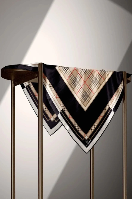 Vissona Twill İpek Eşarp Siyah, Vizon, Krem, Kırmızı, Ekose Desenli