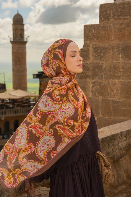 Silk Home Riva Şal Tencel Paisley Kahverengi