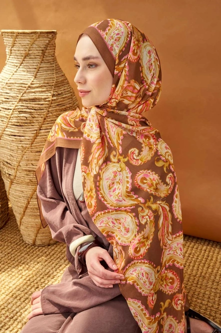 Silk Home Riva Şal Tencel Paisley Kahverengi