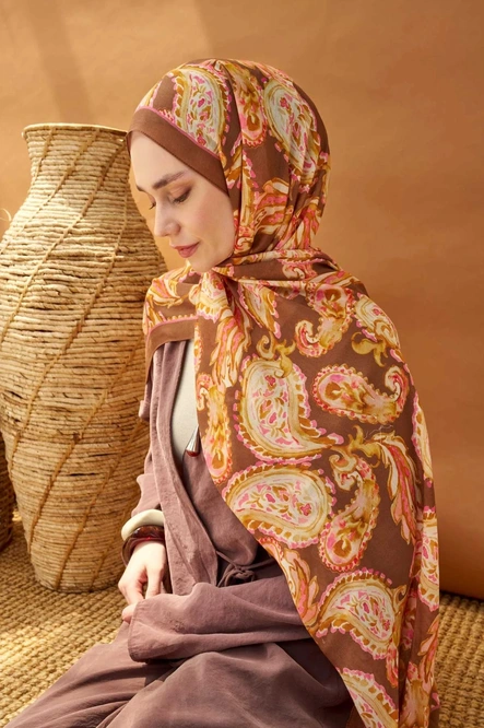 Silk Home Riva Şal Tencel Paisley Kahverengi