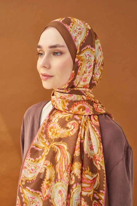 Silk Home Riva Şal Tencel Paisley Kahverengi
