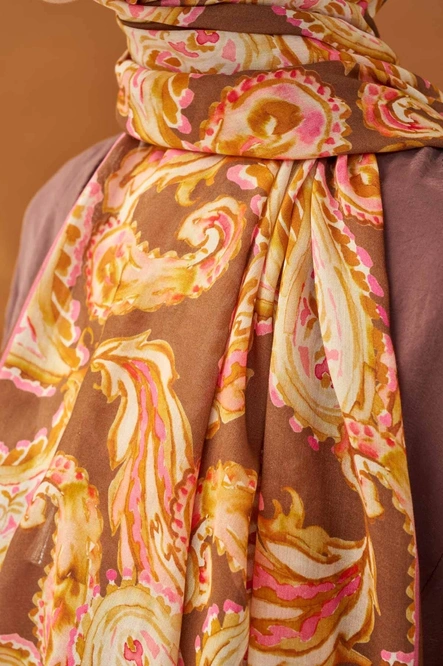 Silk Home Riva Şal Tencel Paisley Kahverengi