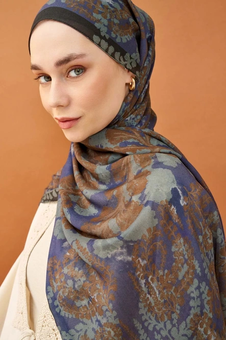 Silk Home Riva Şal Tencel Spring Blossoms Gece Mavisi