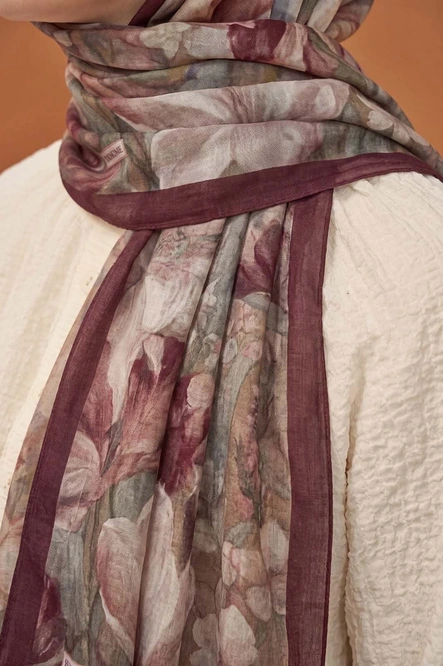Silk Home Riva Şal Tencel Wild Flower Bordo