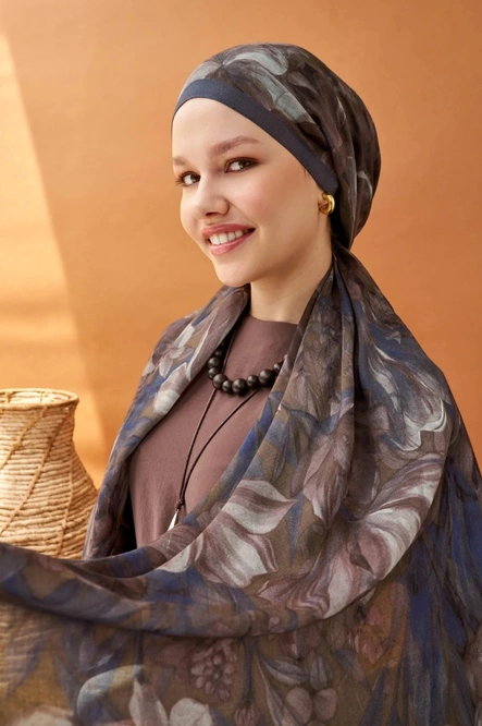 Silk Home Riva Şal Tencel Wild Flower Acı Kahve