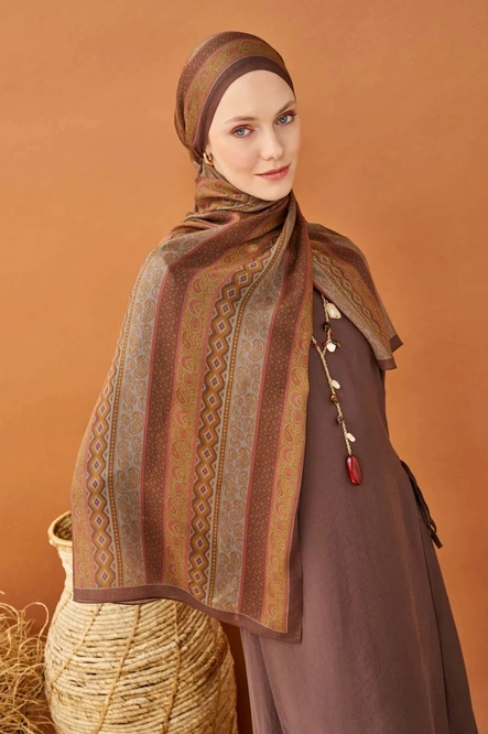 Silk Home Riva Şal Tencel Ethnic Way Çikolata Kahve