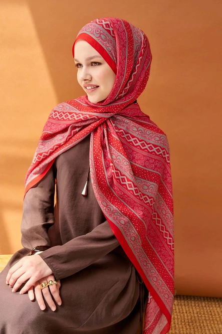 Riva Şal Tencel Ethnic Way Bayrak Kırmızısı