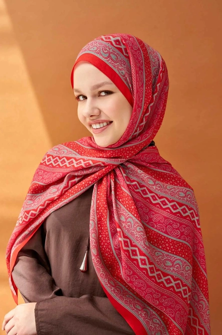 Riva Şal Tencel Ethnic Way Bayrak Kırmızısı