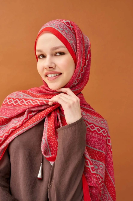 Riva Şal Tencel Ethnic Way Bayrak Kırmızısı