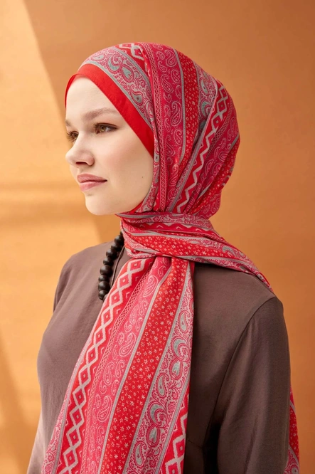 Riva Şal Tencel Ethnic Way Bayrak Kırmızısı