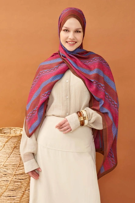 Silk Home Riva Şal Tencel Ethnic Way Koyu Pembe