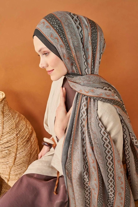 Silk Home Riva Şal Tencel Ethnic Way Koyu Gri