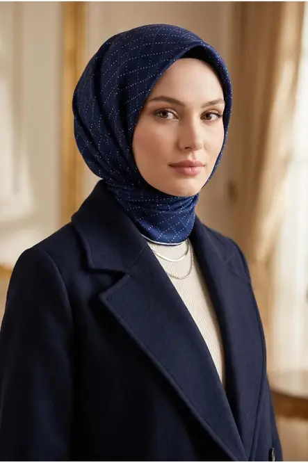 Vissona Twill İpek Eşarp  Lacivert
