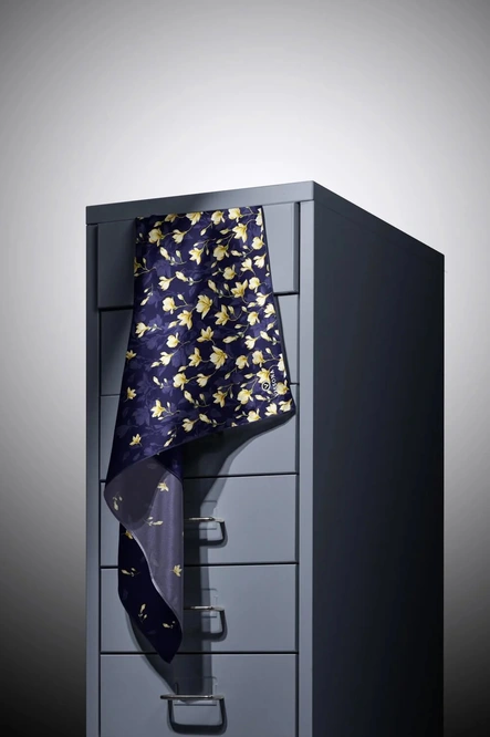 Vissona Twill İpek Eşarp Lacivert, Çiçek Desenli