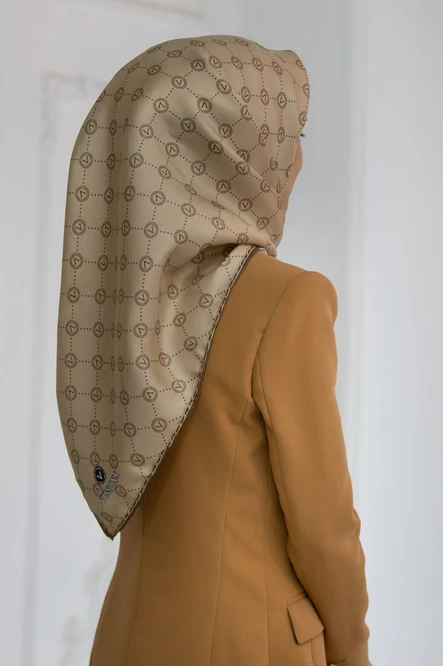 Vissona Twill İpek Eşarp Monogram Bej 52033-0004