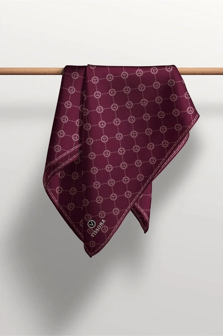 Vissona Twill İpek Eşarp Şarabi, Monogram Desenli