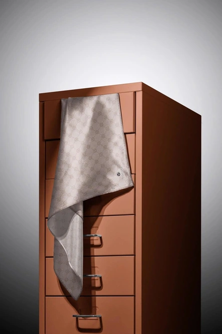 Vissona Twill İpek Eşarp Taş, Gri Monogram Desenli