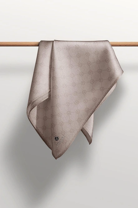 Vissona Twill İpek Eşarp Taş, Gri Monogram Desenli