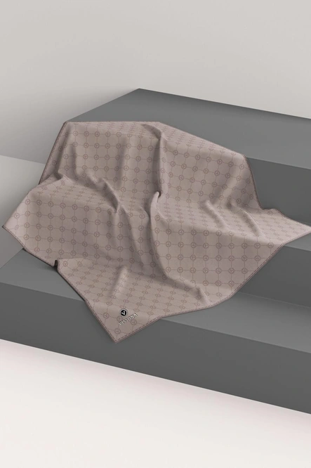 Vissona Twill İpek Eşarp Taş, Gri Monogram Desenli