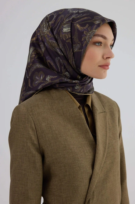 İpekhan Twill İpek Eşarp 53004 Mor Sarı