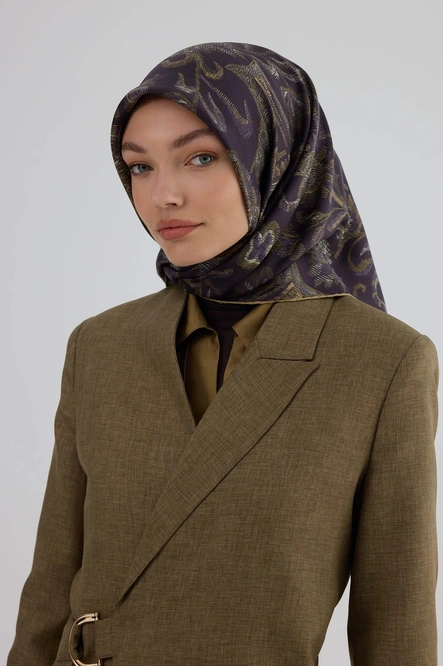 İpekhan Twill İpek Eşarp 53004 Mor Sarı
