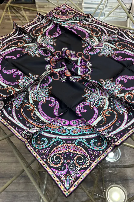 Vissona Twill İpek Eşarp Siyah, Fuşya