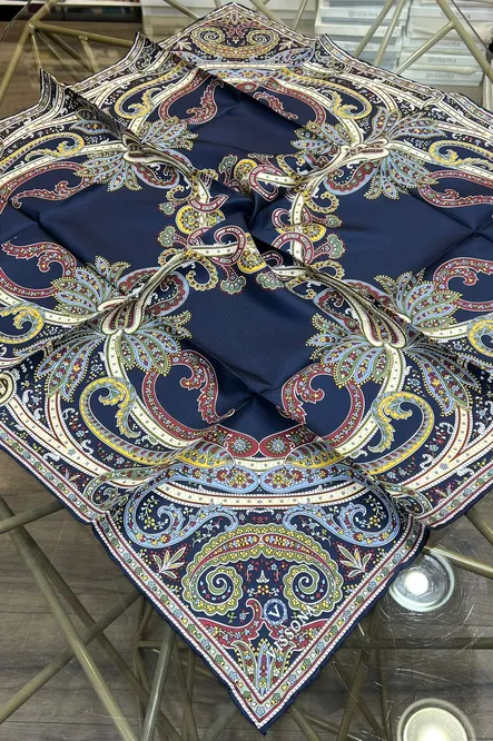 Vissona Twill İpek Eşarp Lacivert, Bordo