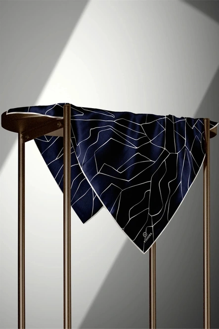Vissona Twill İpek Eşarp Lacivert, Krem