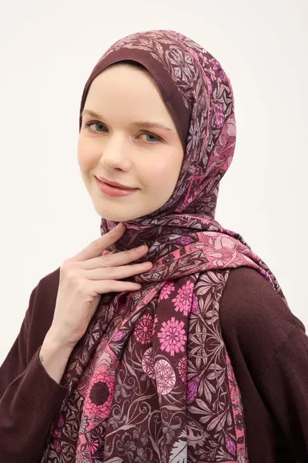 Silk Home Urban Hours Floral Motif Desen Koyu Mürdüm Mayda Şal 190x70