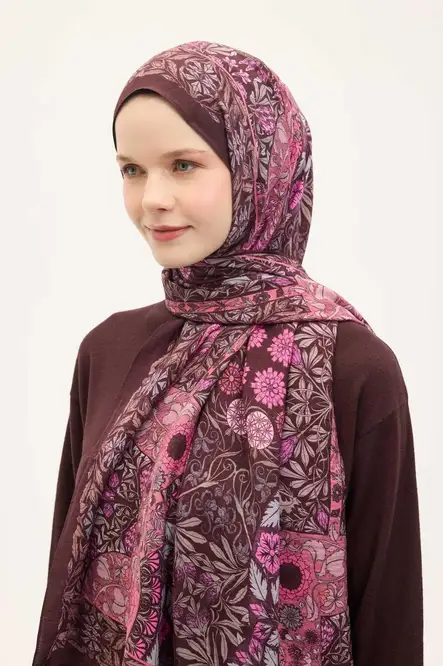 Silk Home Urban Hours Floral Motif Desen Koyu Mürdüm Mayda Şal 190x70