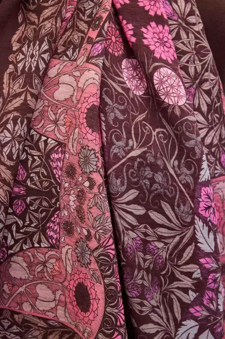 Silk Home Urban Hours Floral Motif Desen Koyu Mürdüm Mayda Şal 190x70
