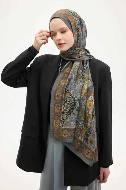 Silk Home Urban Hours Floral Motif Desen Gri Mayda Şal 190x70