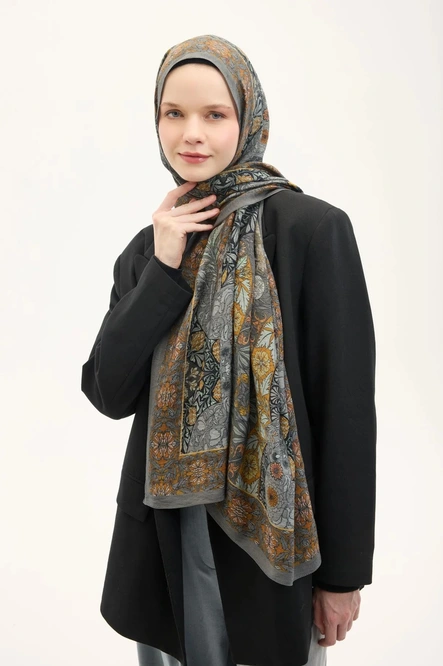 Silk Home Urban Hours Floral Motif Desen Gri Mayda Şal 190x70