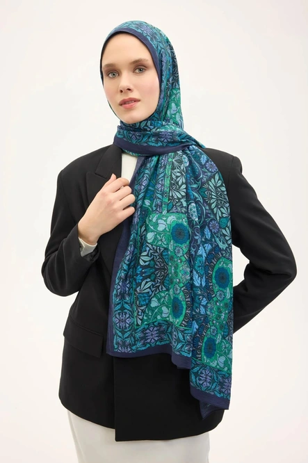 Silk Home Urban Hours Floral Motif Desen Gece Mavisi Mayda Şal 190x70