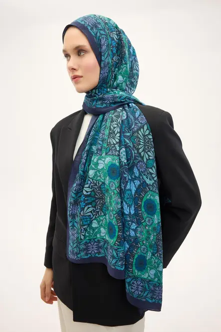 Silk Home Urban Hours Floral Motif Desen Gece Mavisi Mayda Şal 190x70