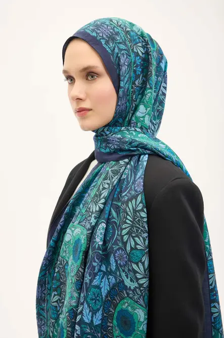 Silk Home Urban Hours Floral Motif Desen Gece Mavisi Mayda Şal 190x70