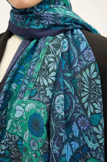 Silk Home Urban Hours Floral Motif Desen Gece Mavisi Mayda Şal 190x70