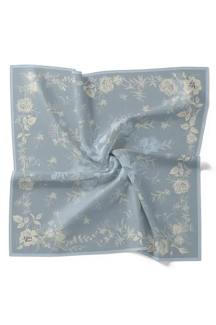 Levidor Twill İpek Eşarp Mavi Soyut Gül Desen