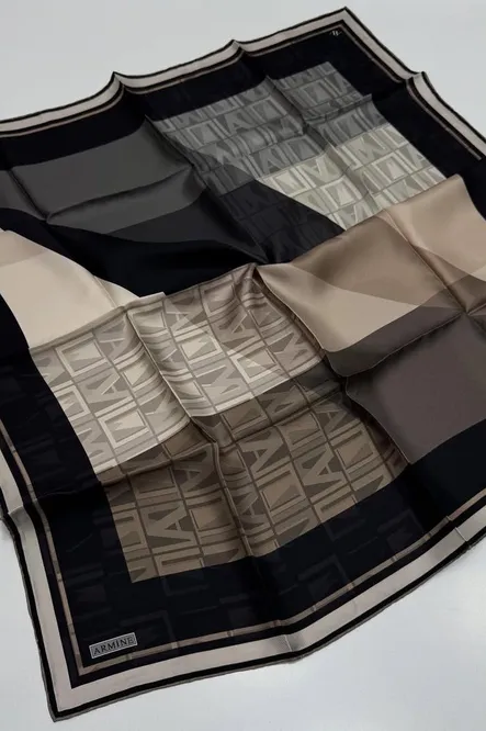 Armine Sura İpek Eşarp Siyah, Taş, Vizon