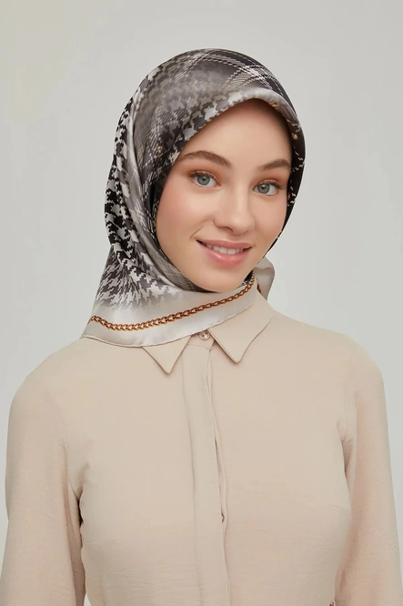 Armine Sura İpek Eşarp Siyah, Krem